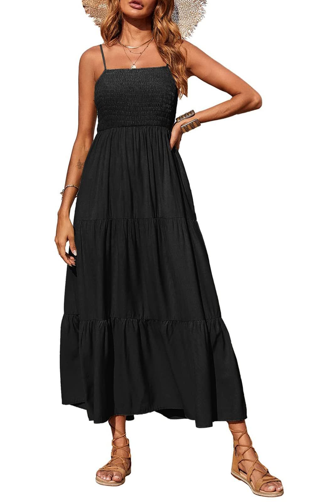 Women's maxi dress with adjustable straps and ruffles Ivyshape