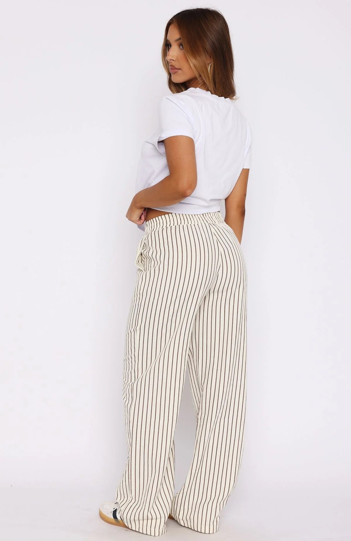 High-waisted striped wide-cut pants for women Ivyshape