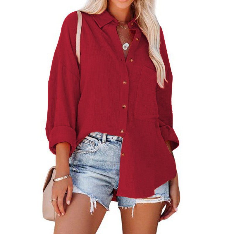 Ladies Chiffon Shirt with Wide Sleeves and Practical Breast Pocket Ivyshape