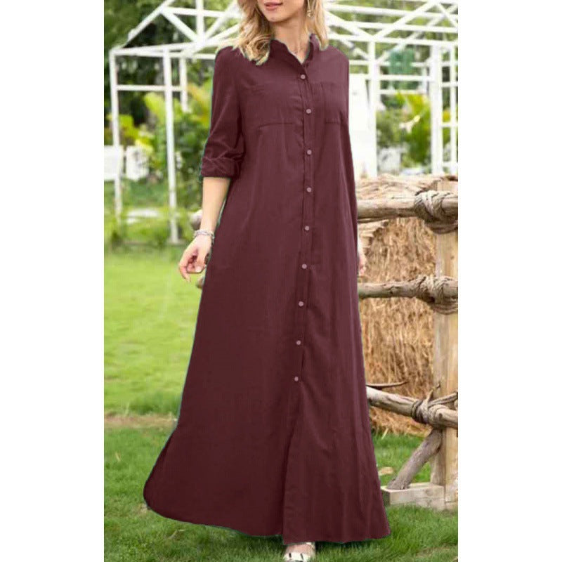 Women's Long Sleeve Shirt Dress with Button Details and Refined Cut Ivyshape