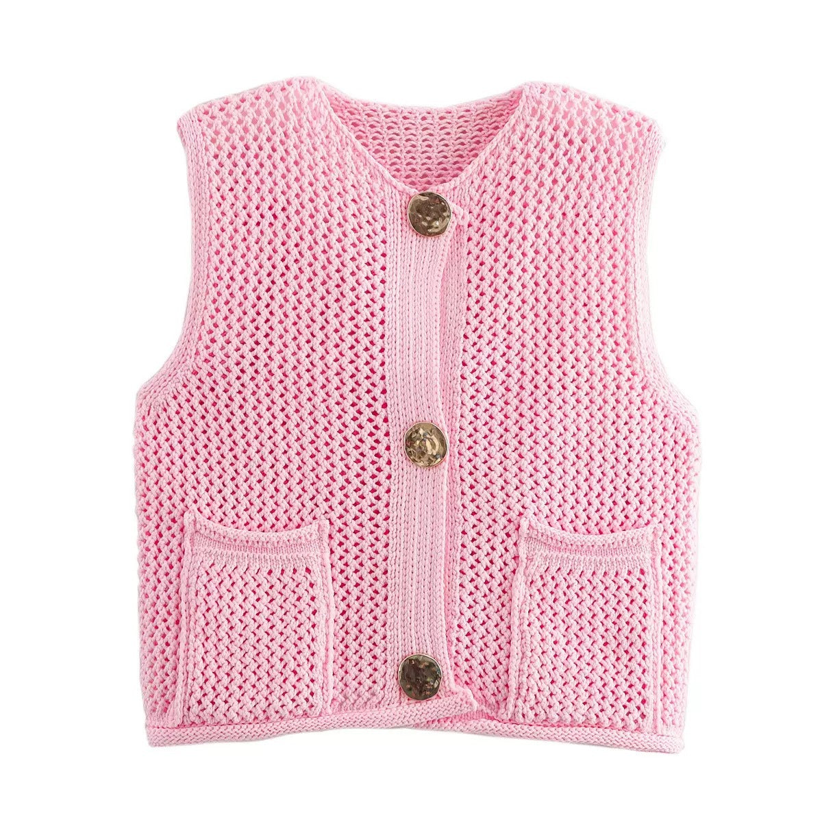 Women's knitted vest with button placket and pockets Ivyshape