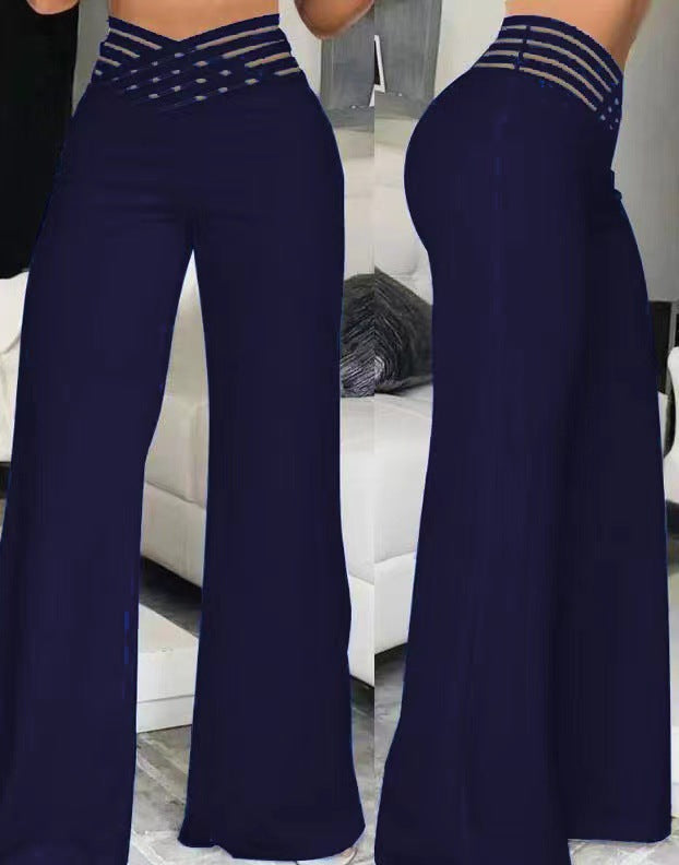 Ladies wide culotte trousers with modern cut-out and elastic waistband Ivyshape