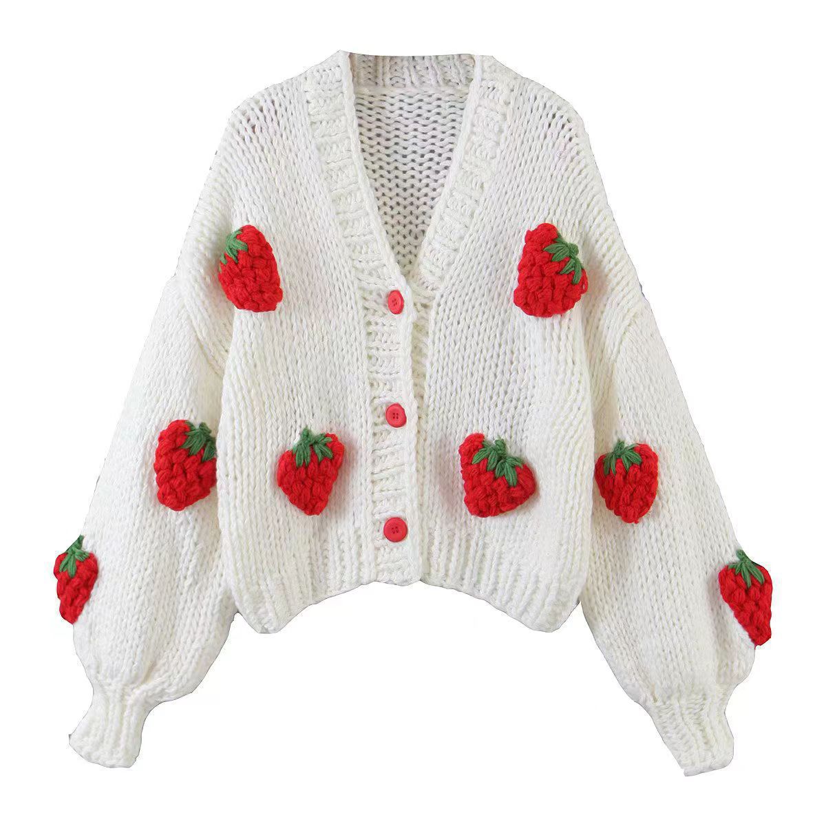 Women's cardigan with strawberry appliqués and button closure Ivyshape