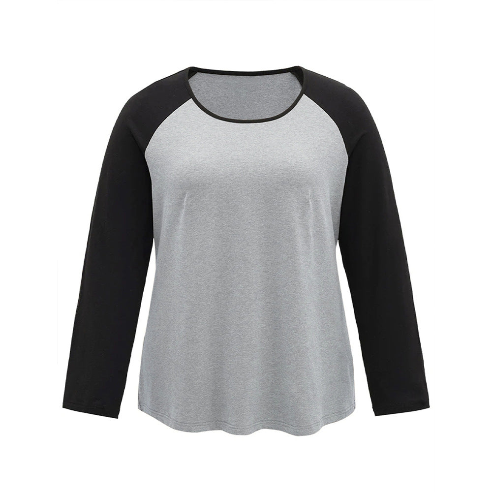 Women's casual raglan shirt with round neck and contrasting sleeves Ivyshape