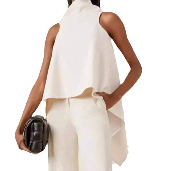 Women's sleeveless tunic with asymmetrical cut and elegant collar Ivyshape