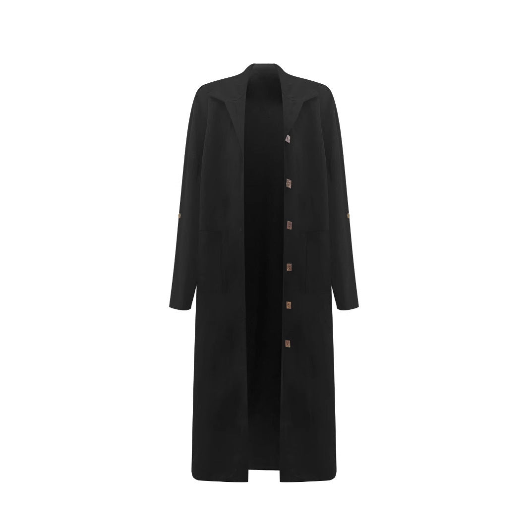 Women Fashionable Maxi Coat with Patch Pockets and Classic Button Details Ivyshape