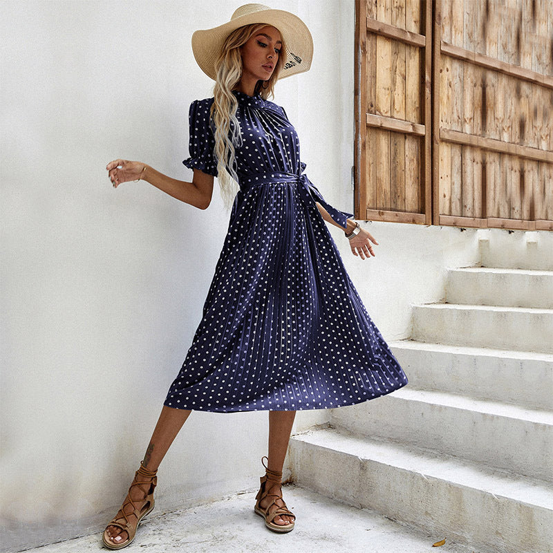Ladies' midi dress with playful polka dot pattern and elegant waistline Ivyshape
