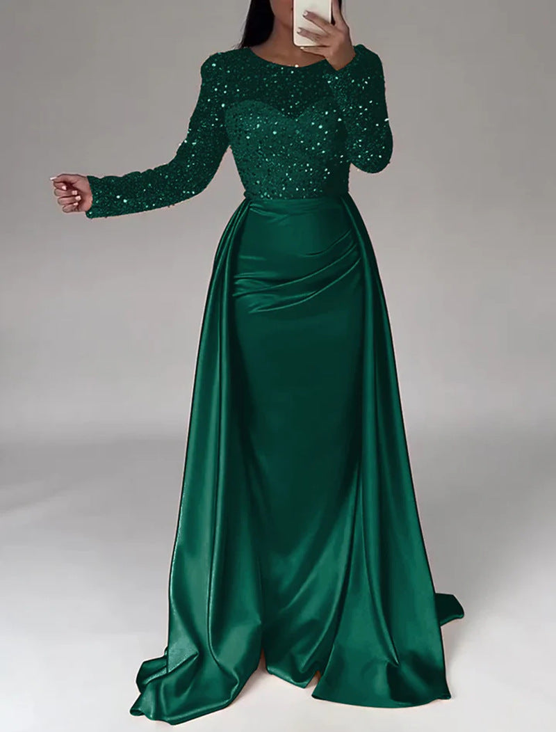 Women's Glamorous Evening Dress with Sparkling Pearls and Flowing Skirt IvyShape