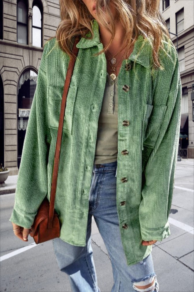 Women's Oversized Cord Jacket with Chest Pockets Ivyshape
