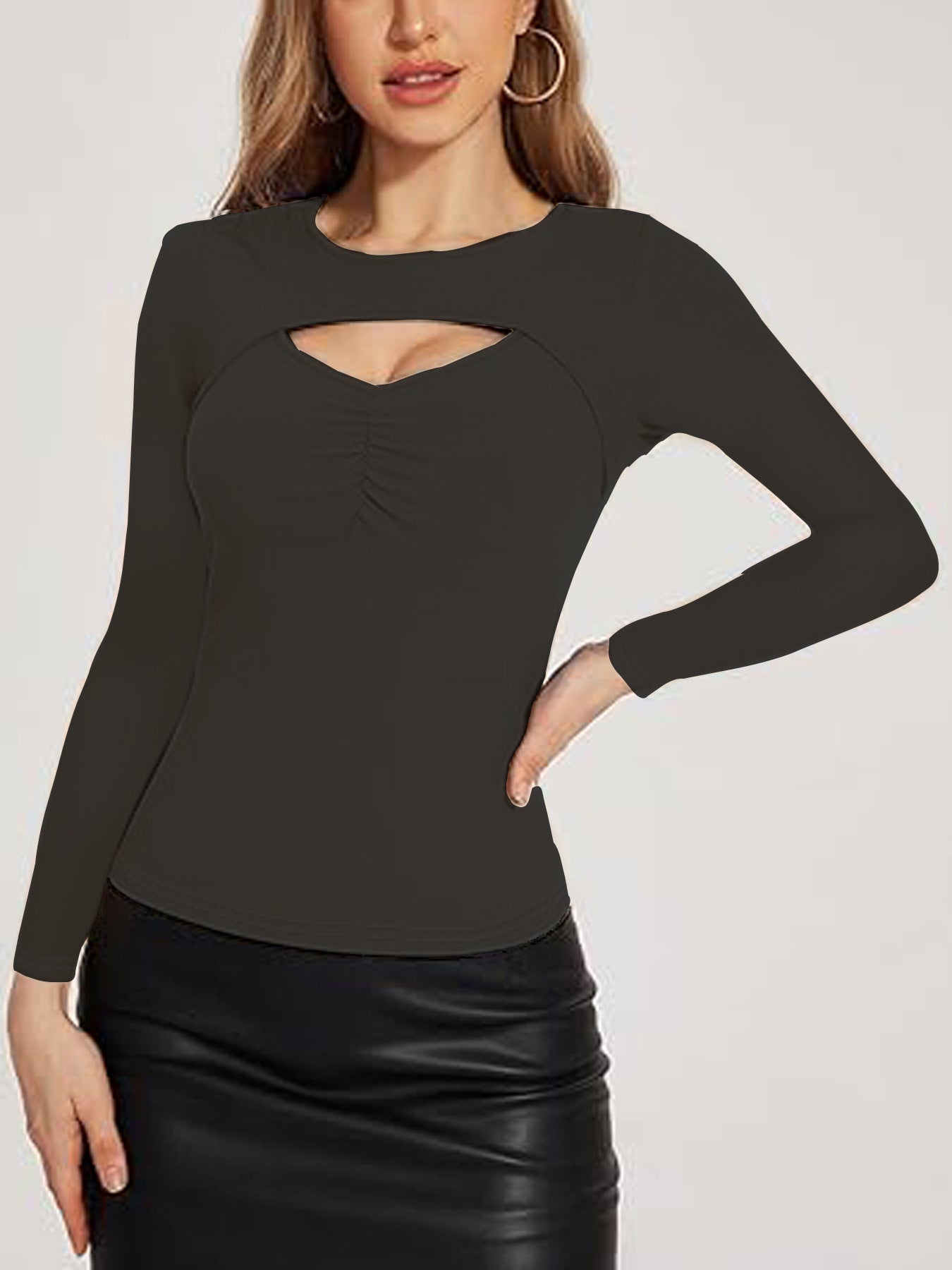 Women Elegant fitted long sleeve shirt with cut-out details Ivyshape