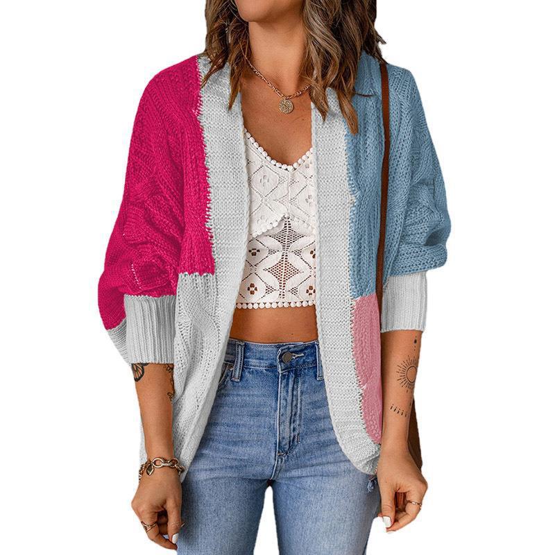 Women's casual cardigan with colorful patchwork design and loose fit Ivyshape