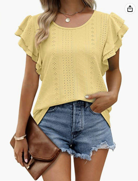 Women Ruffle Sleeve Casual Blouse Ivyshape