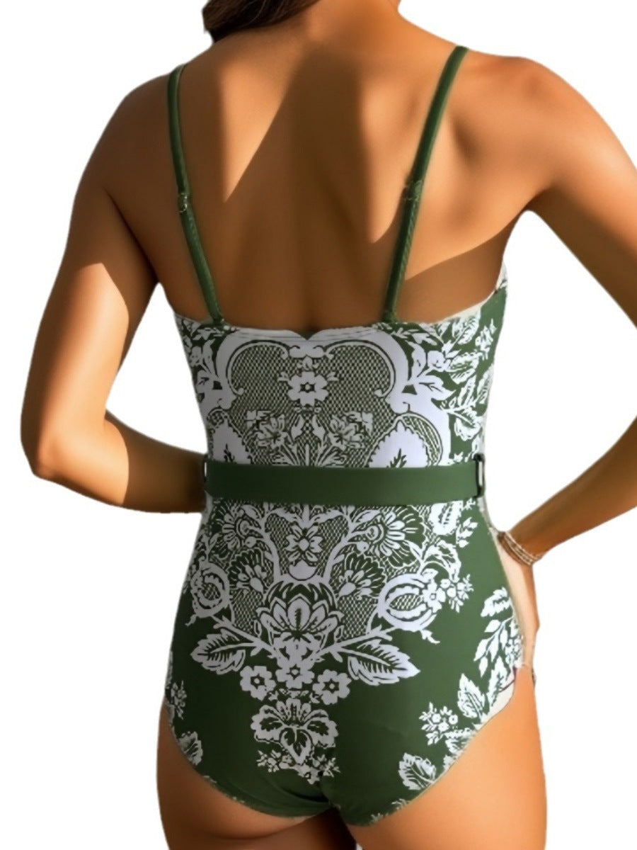 Ladies bathing set with floral design and elegant wrap skirt Ivyshape