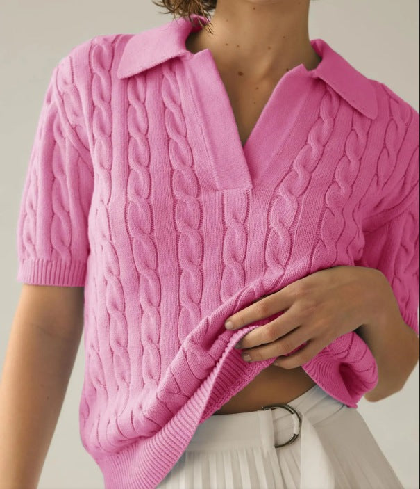 Women's knitted sweater with elaborate cable pattern Ivyshape