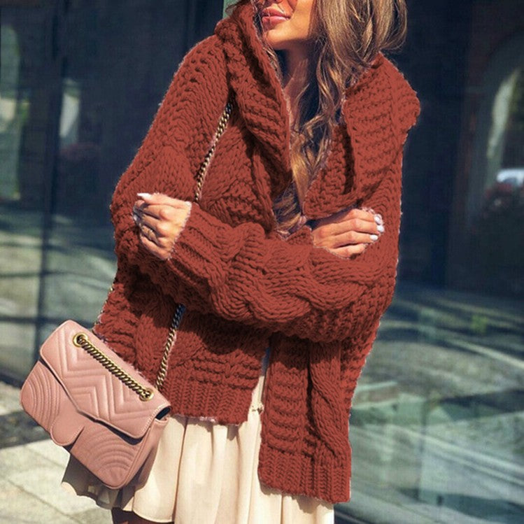 Women's chunky knit cardigan in a casual oversized style with shawl collar and large pockets Ivyshape