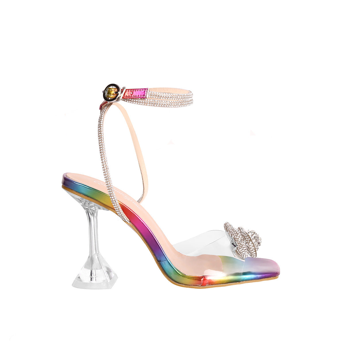 Women Elegant High Heels with Floral Glitter Detail and Transparent Heel Ivyshape