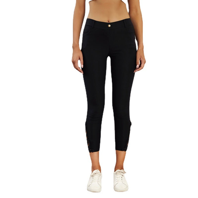 Women Fashionable Leggings with Lace Decorations Ivyshape