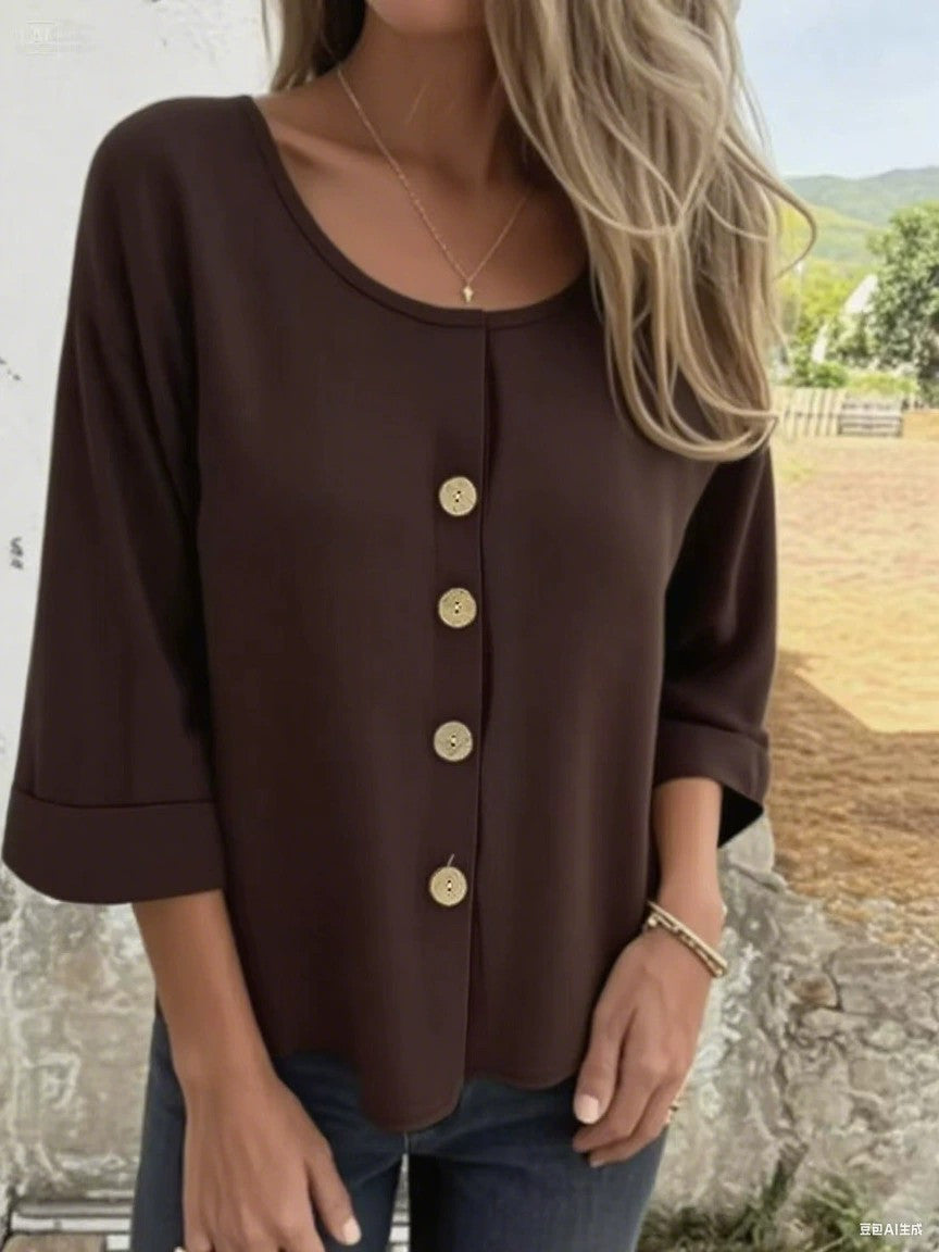 Ladies Elegant and Casual Blouse Shirt with Button Detail Ivyshape