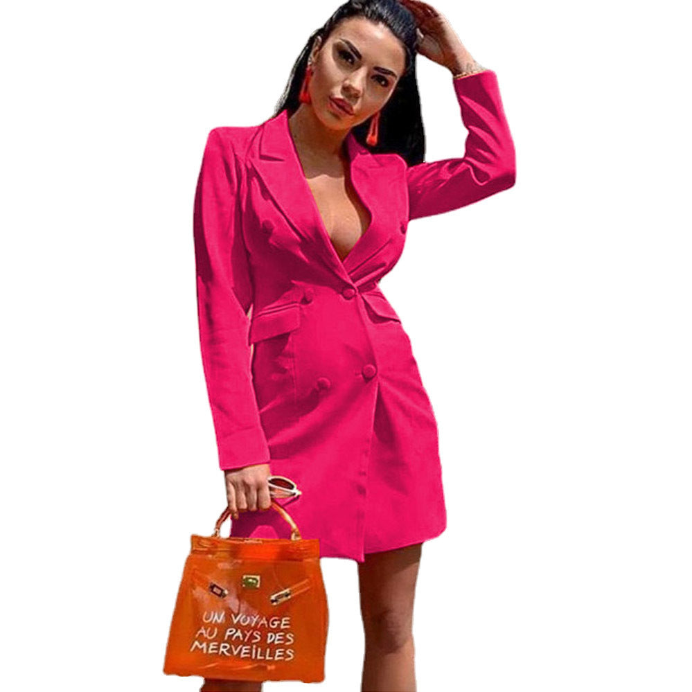 Women's Double-Breasted Blazer Dress Ivyshape
