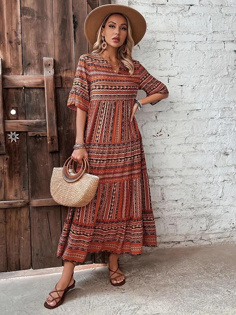 Women's summer dress in boho style with loose cut Ivyshape