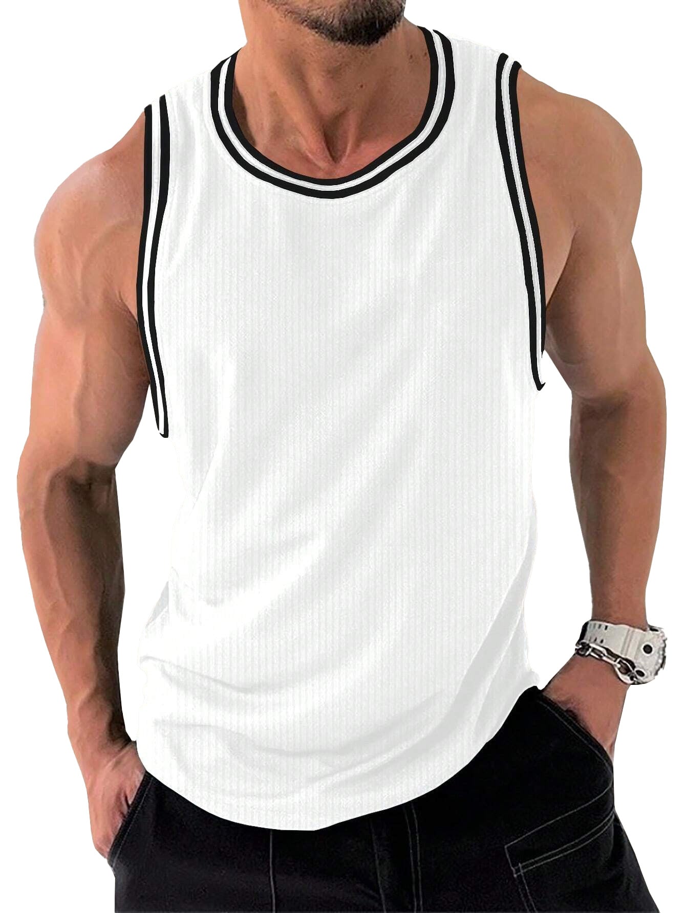 Men's sporty sleeveless tank top with breathable material and modern ribbed design Ivyshape