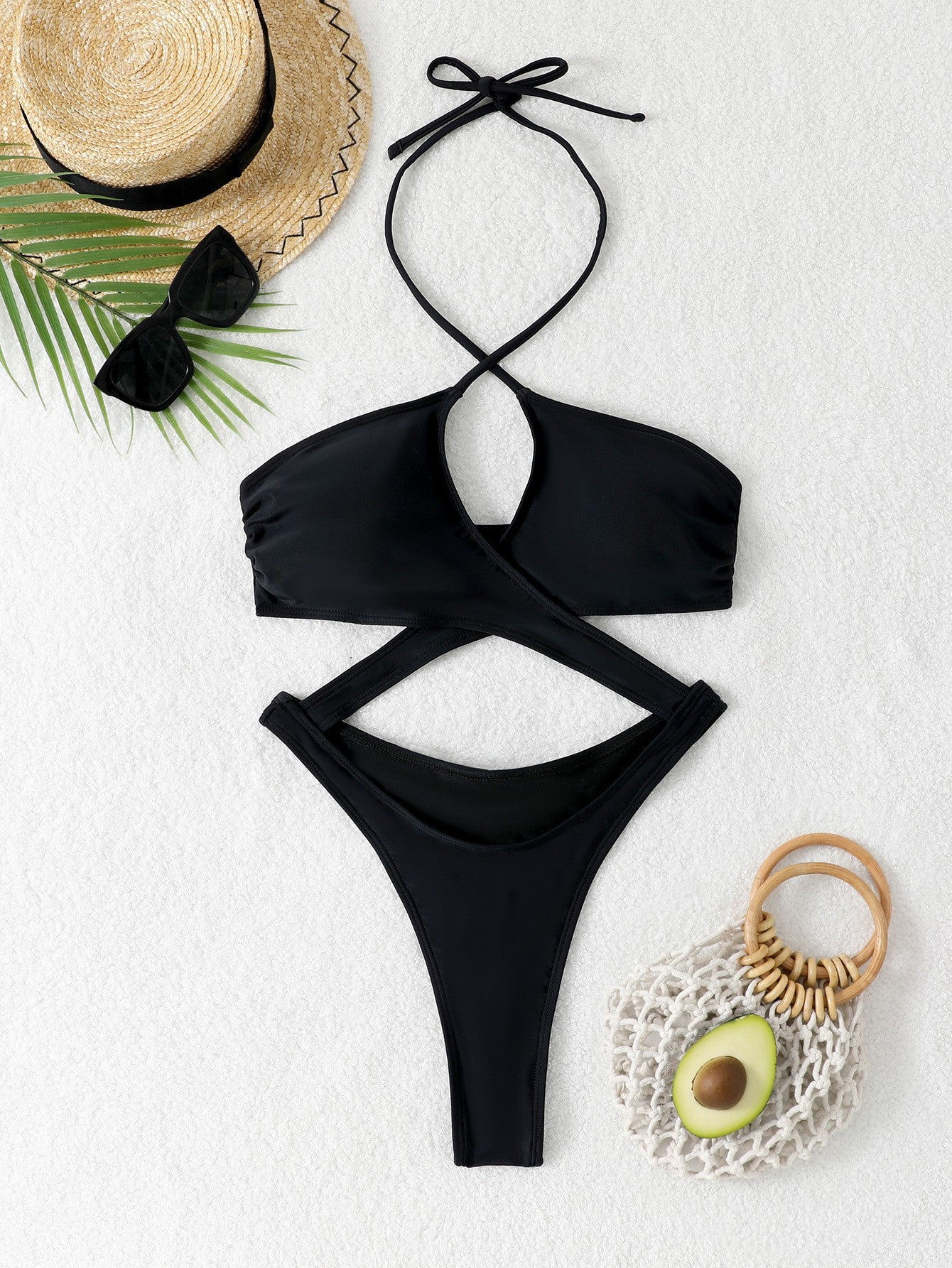 Women Shiny Triangle Bikini Set with Crossed Design Ivyshape