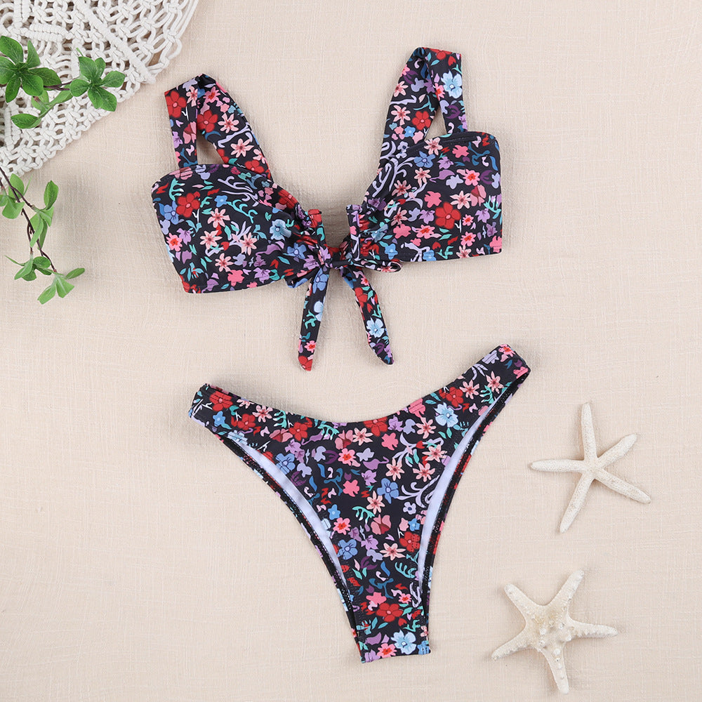 Women's bikini set with playful tie top and high cut leg Ivyshape
