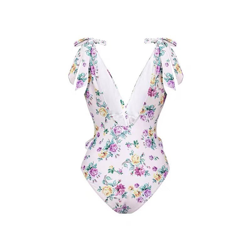 Women’s One-Piece Swimsuit with Floral Design and Elegant Wrap Skirt Ivyshape