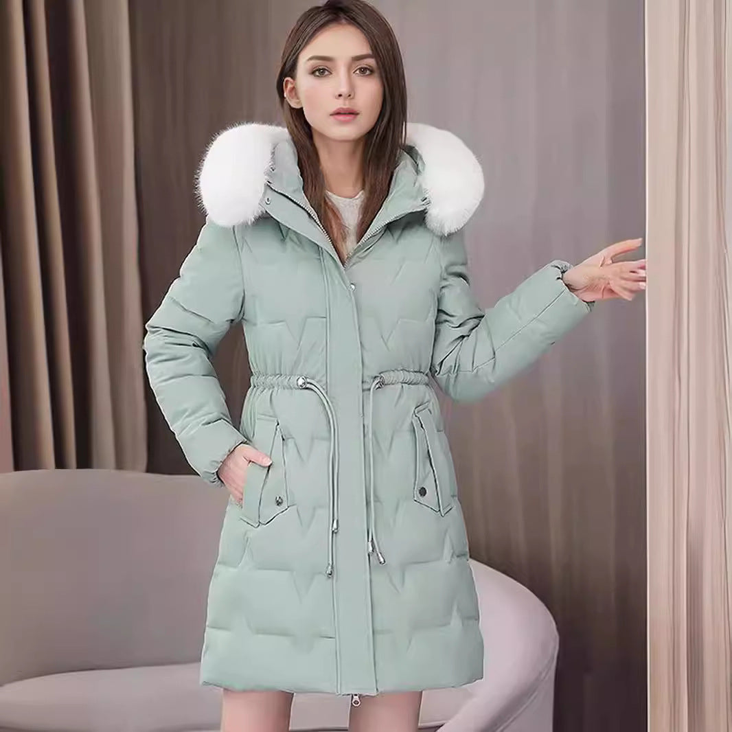 Women’s insulated quilted coat with detachable faux fur collar and practical pockets Ivyshape