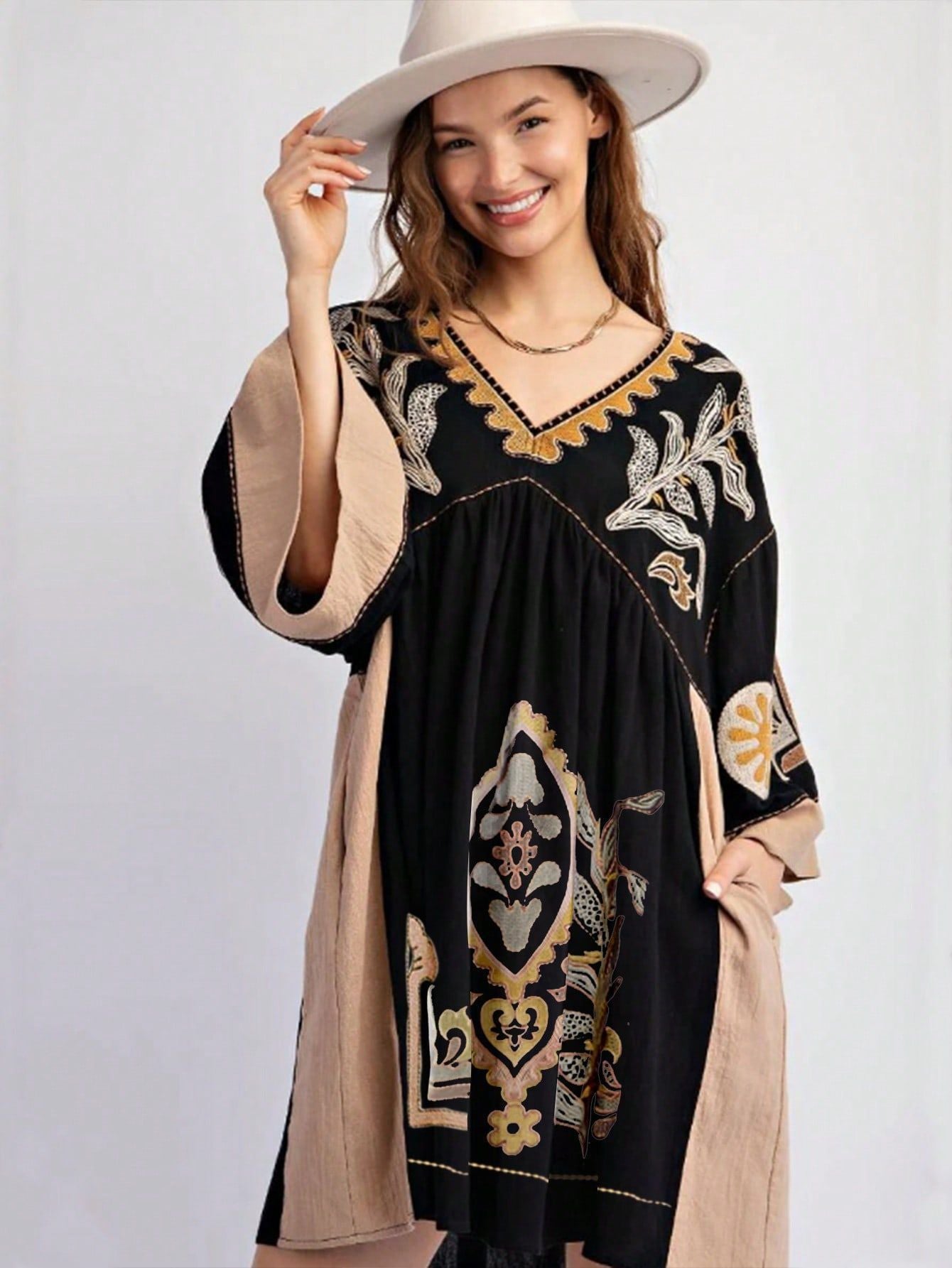 Women embroidered Bohemian Kaftan dress Ivyshape