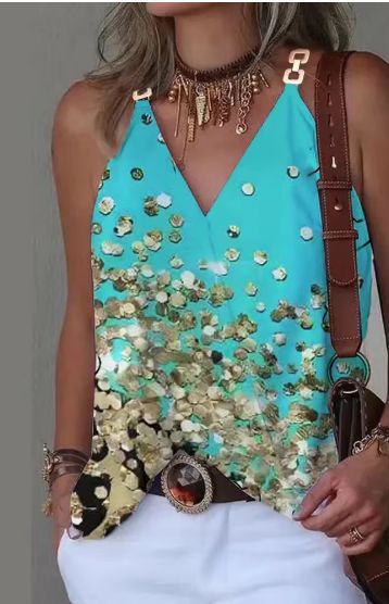 Ladies Stylish Sequin-coated V-neck Tank Top Ivyshape