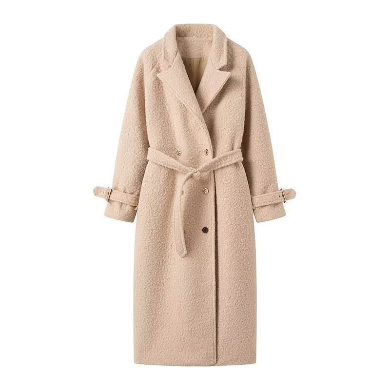 Women elegant wool coat with belt detail Ivyshape