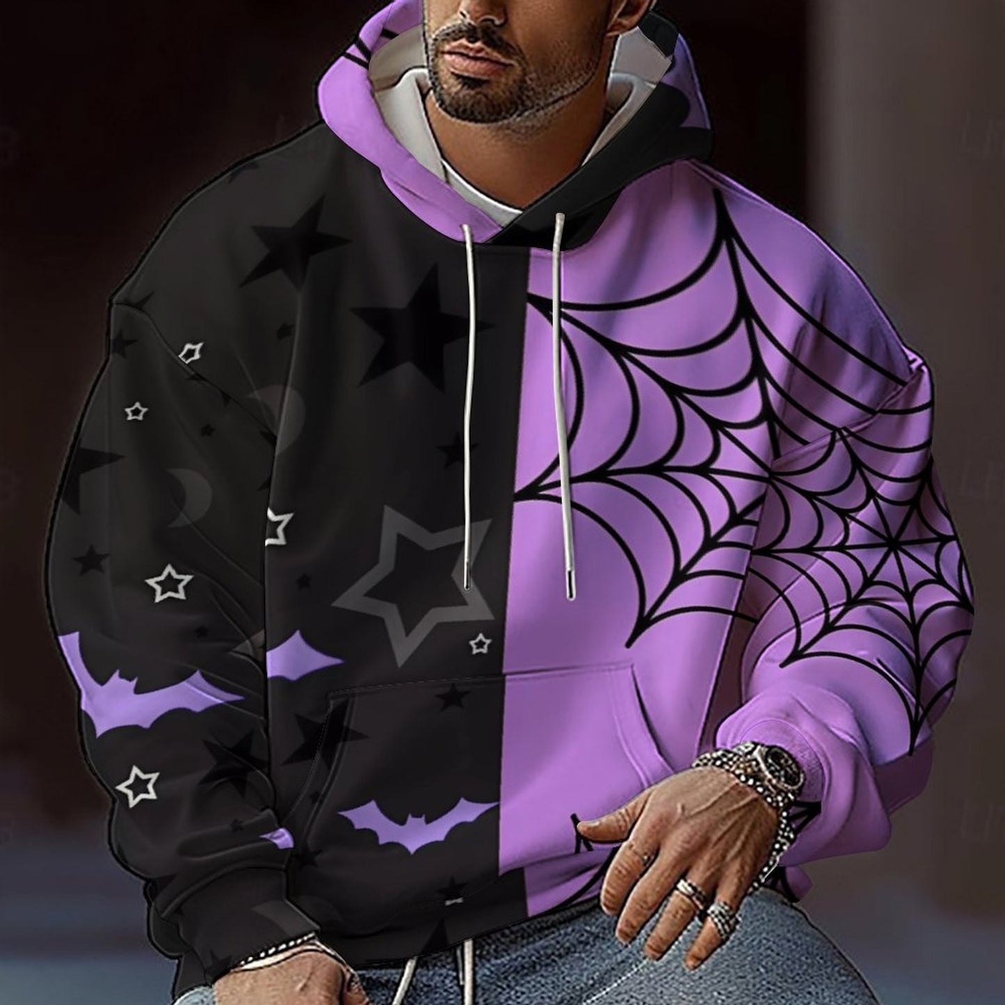 Men's hoodie with creative Halloween design and loose fit Ivyshape