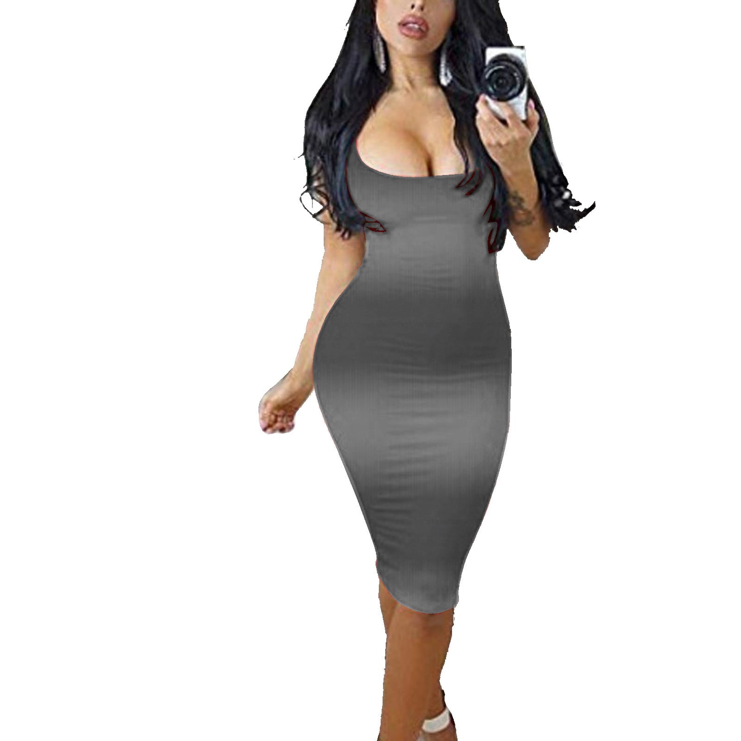 Women's fitted midi dress with thick fabric Ivyshape