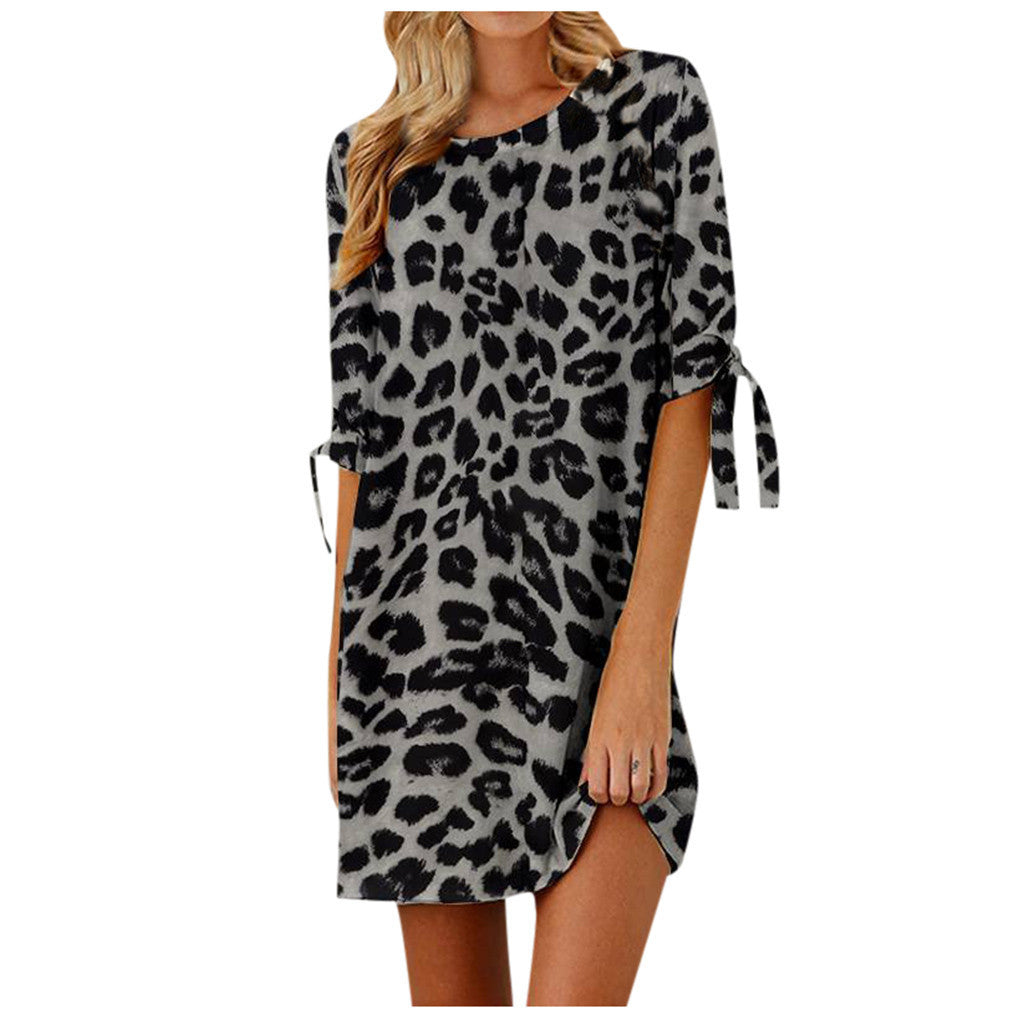 Women casual leopard pattern shift dress Ivyshape