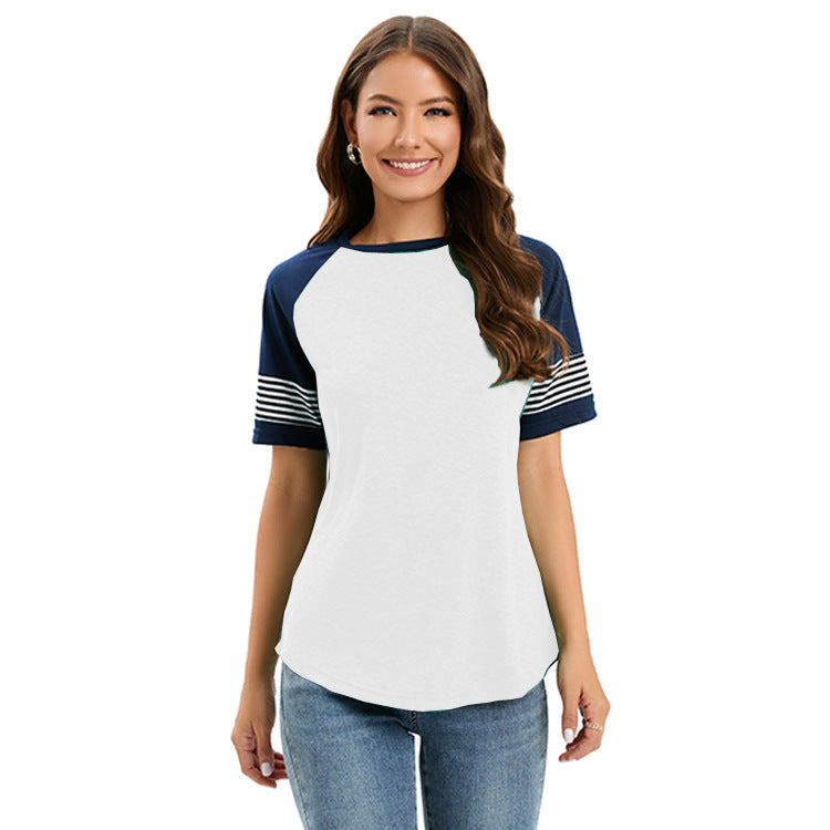 Ladies sporty raglan shirt with stylish striped sleeves Ivyshape