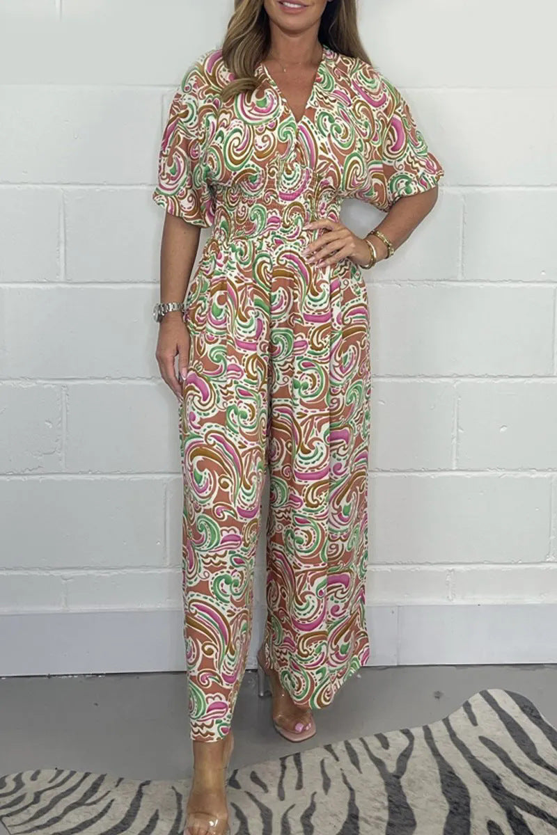Women Elegant Jumpsuit with Loose Fit and Unique Pattern Mix Ivyshape