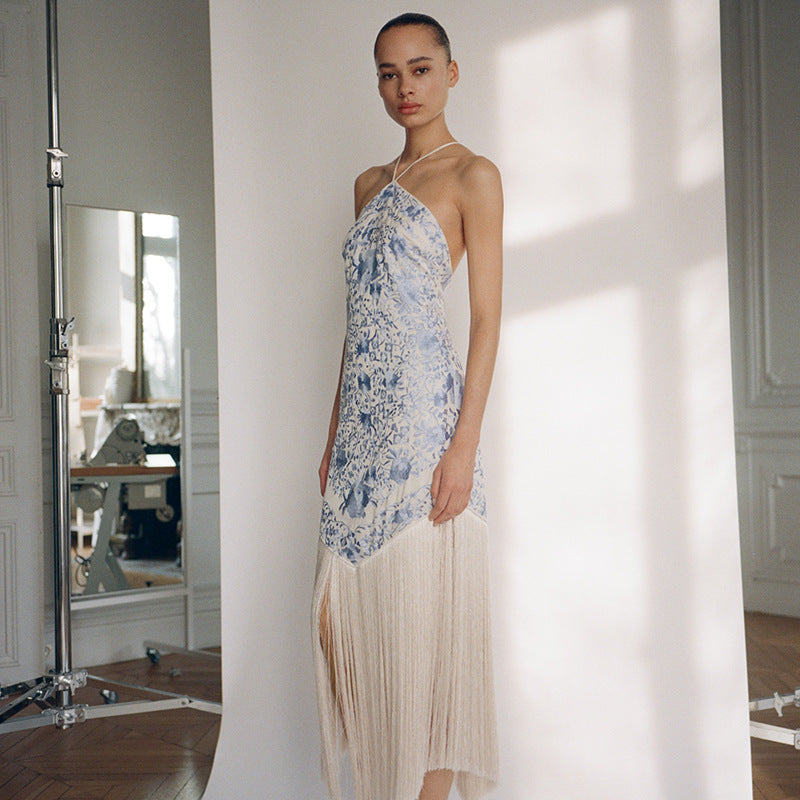 Women's maxi dress with elegant fringe design Ivyshape