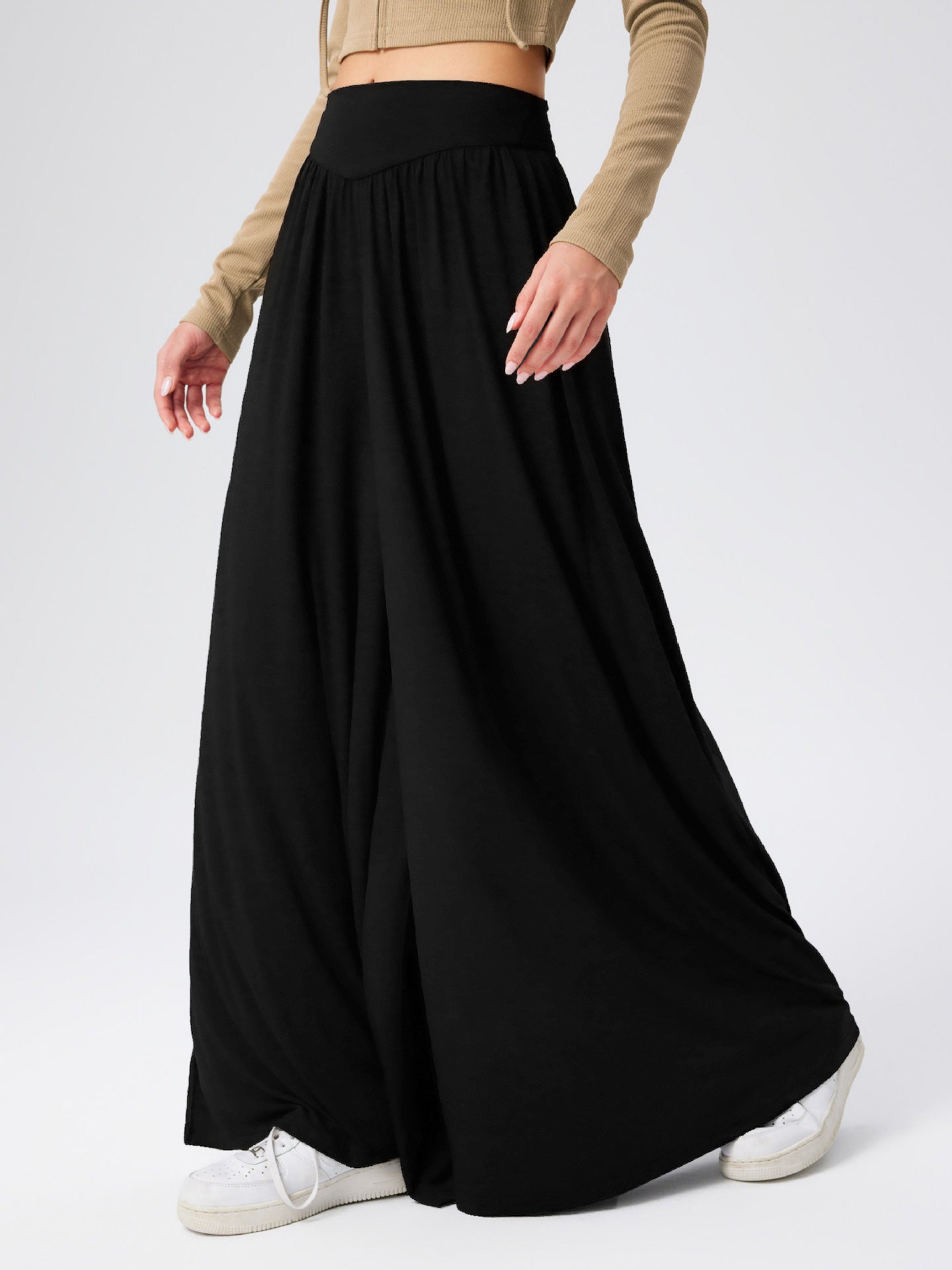 Women Loose-fitting jersey trousers with elastic waist and elegant drape Ivyshape