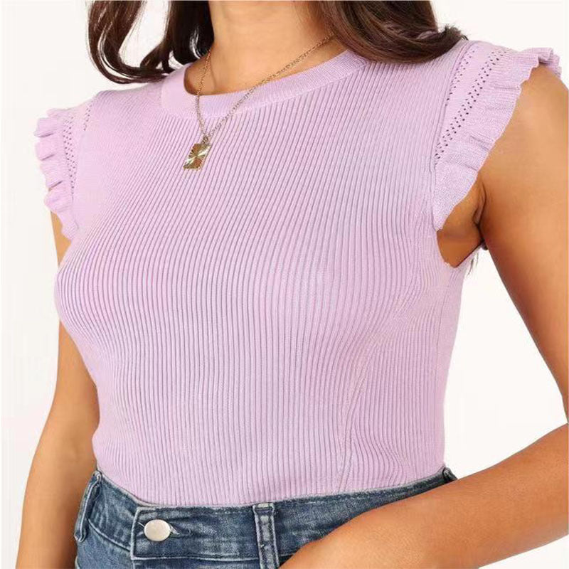 Ladies fitted rib shirt with ruffles Ivyshape