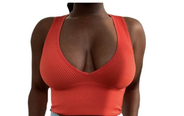 Women's figure-hugging ribbed tank top with deep V-neck Ivyshape