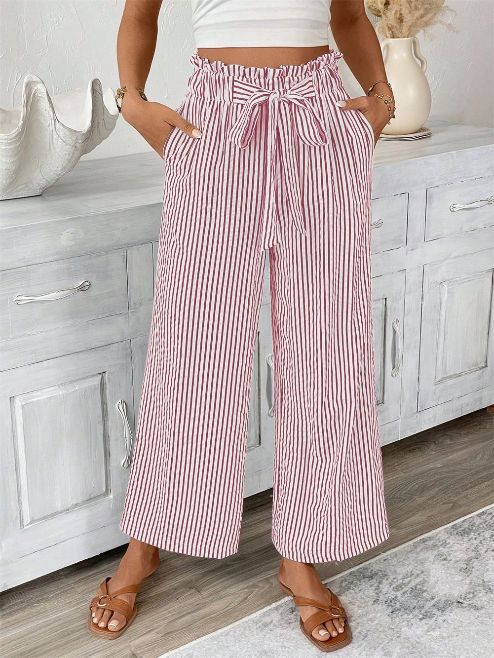 Women's wide summer trousers with elastic waistband Ivyshape