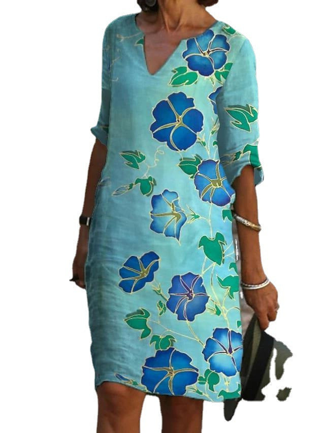 Women Elegant Bohemian Printed Shift Dress Ivyshape