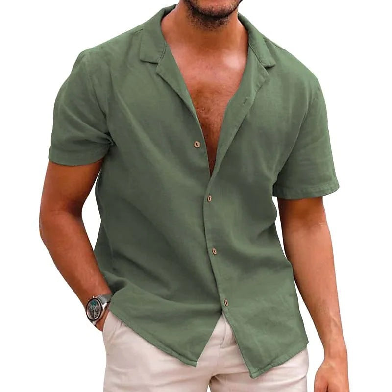 Men's Summer Short-Sleeve Shirt made of Lightweight Linen Fabric Ivyshape