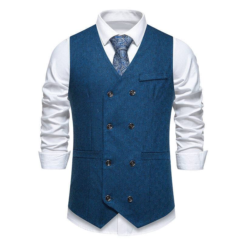 Men's Elegant Waistcoat with Double Breasted Button Placket and Fine Geometric Pattern Ivyshape