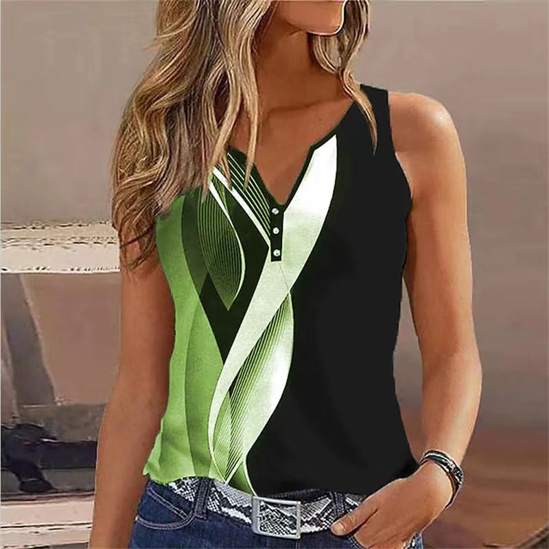 Women's Graphic Print V-Neck Tank Top Ivyshape