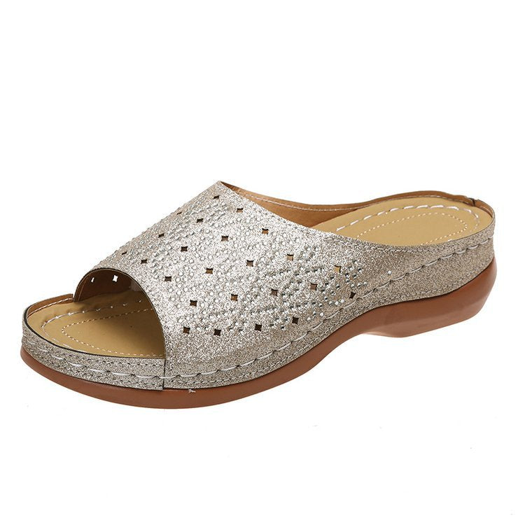 Ladies Glittering Slippers with Open Toe Ivyshape