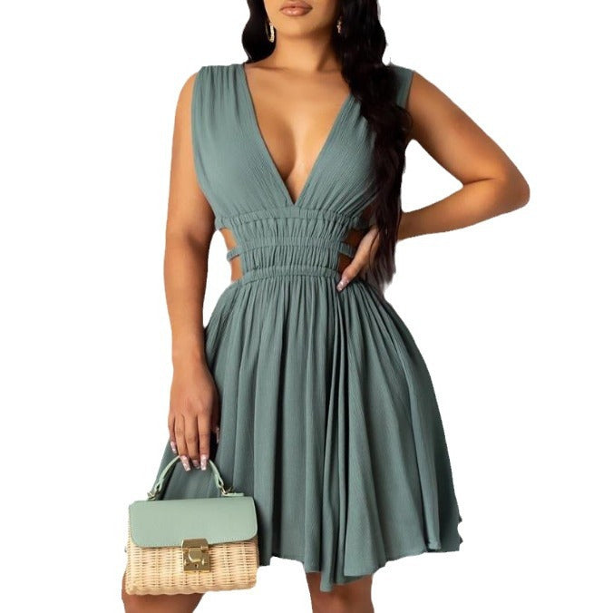 Women’s Summer Midi Dress with Waist Cutouts Ivyshape
