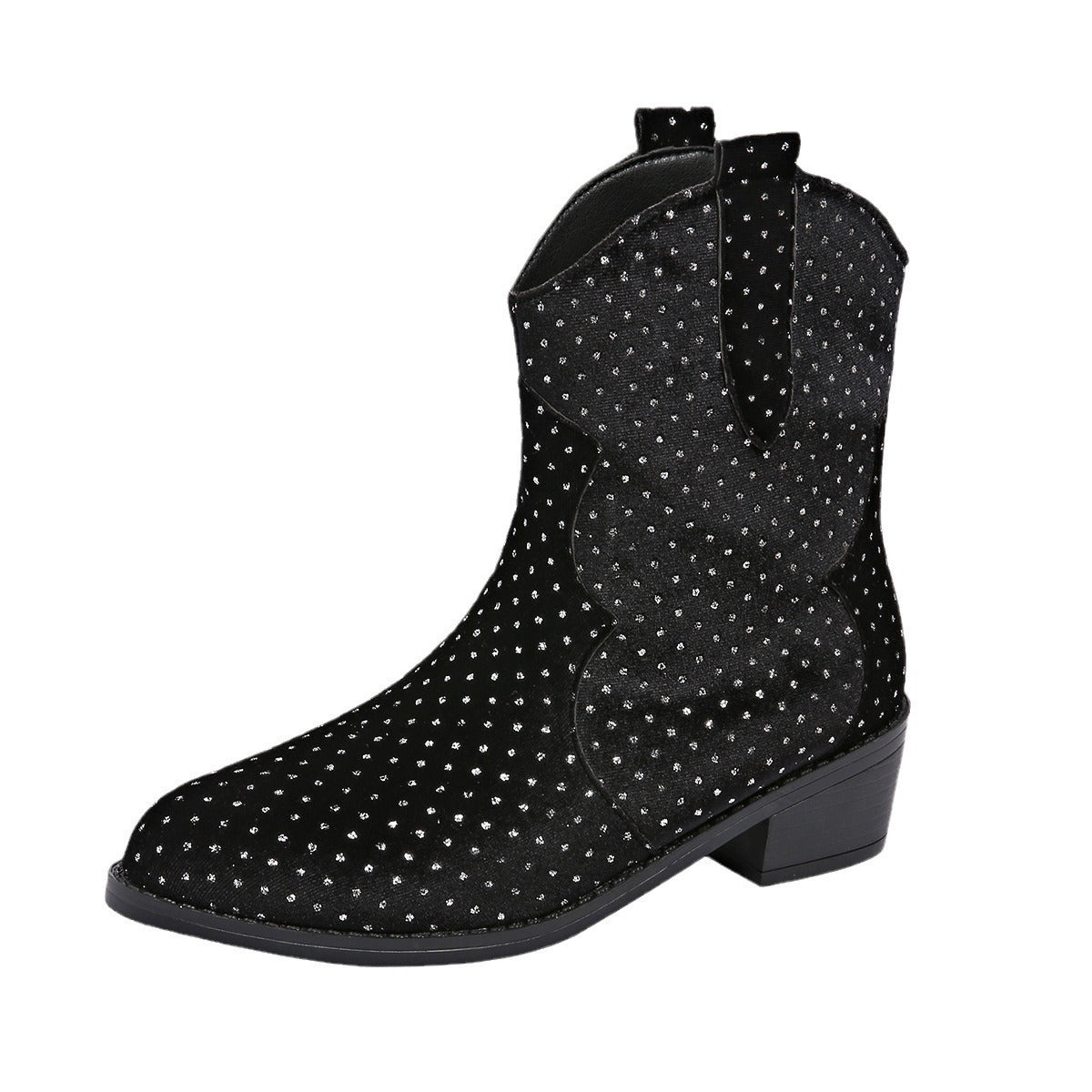 Ladies' cowboy ankle boots with glittering rhinestone details and comfortable block heel Ivyshape