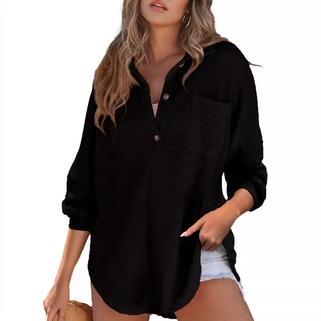 Women's Casual Long Sleeve Shirt with Button Closure and Chest Pocket Ivyshape